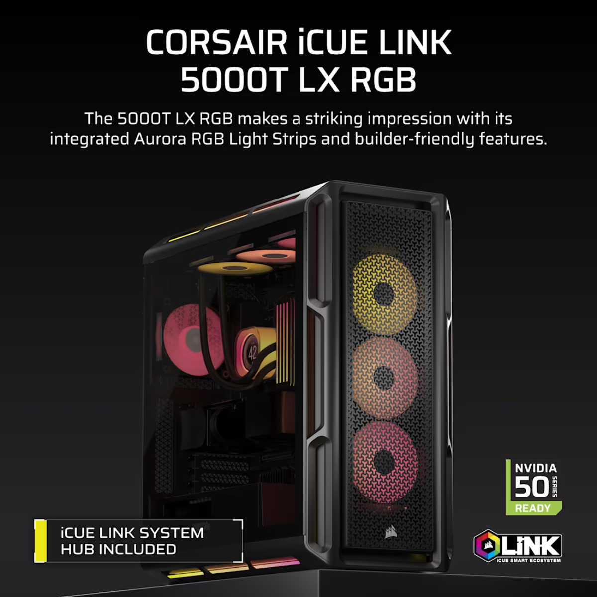 Corsair iCUE LINK 5000T LX RGB Tempered Glass Mid-Tower Case - Black(CC-9011298-WW) - 2