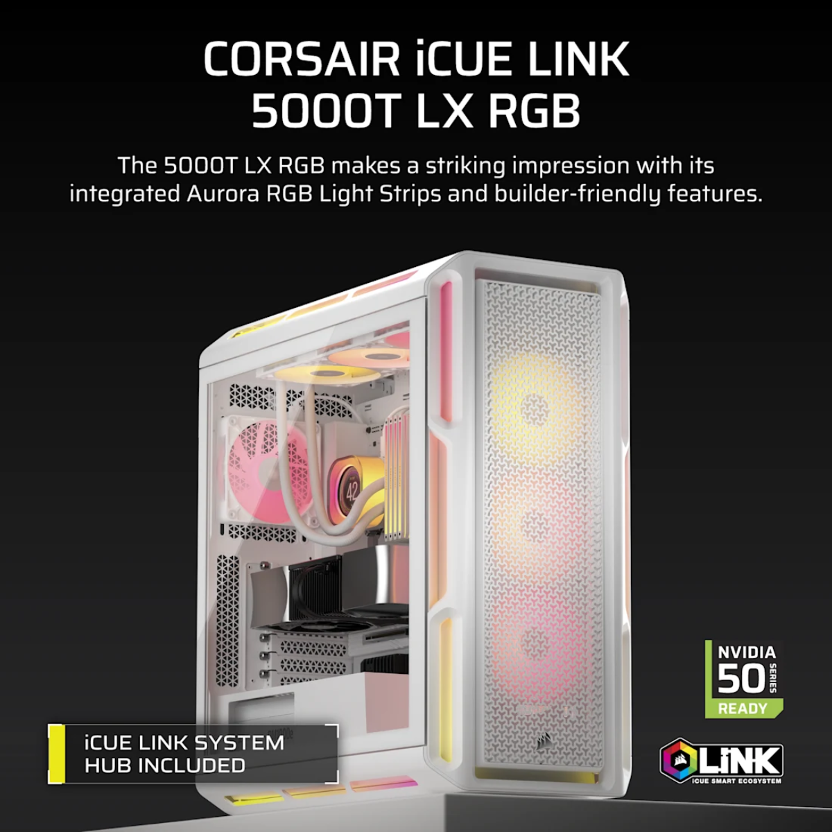 Corsair iCUE LINK 5000T LX RGB Tempered Glass Mid-Tower Case - White(CC-9011299-WW) - 11