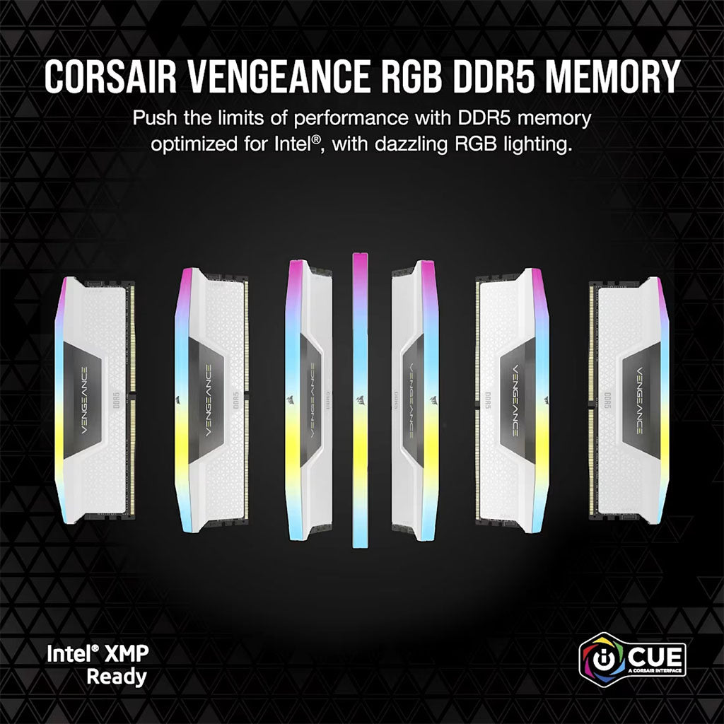 Corsair Vengeance RGB 32GB (2x16GB) DDR5 6000MHz CL36 Desktop Memory - White(CMH32GX5M2E6000Z36W ) - 2