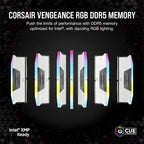 Corsair Vengeance RGB 32GB (2x16GB) DDR5 6000MHz CL36 Desktop Memory - White(CMH32GX5M2E6000Z36W ) - 2