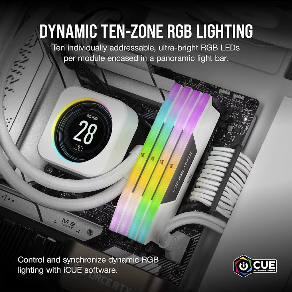 Corsair Vengeance RGB 32GB (2x16GB) DDR5 6000MHz CL36 Desktop Memory - White(CMH32GX5M2E6000Z36W ) - 3