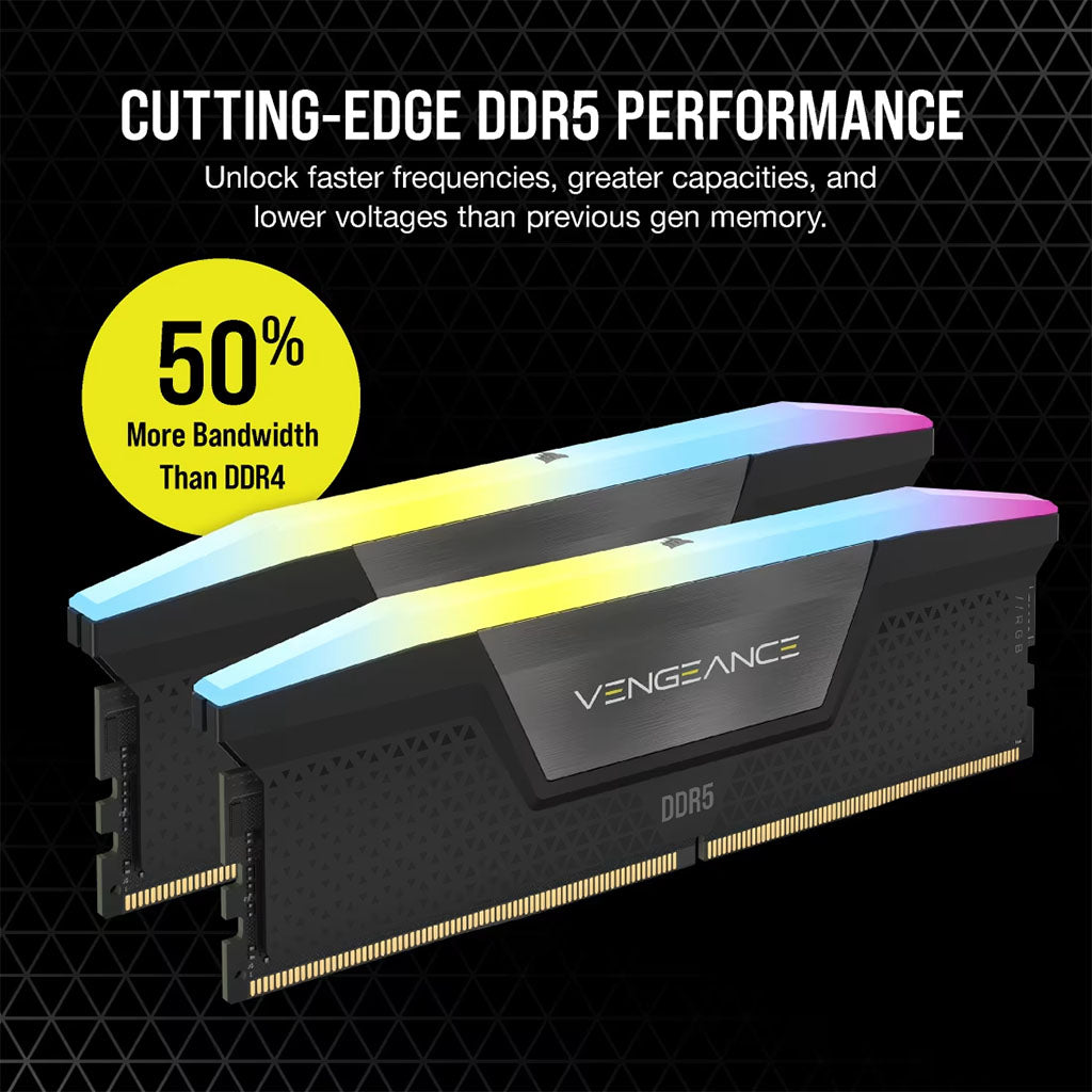 Corsair Vengeance RGB 32GB (2x16GB) DDR5 6000MHz CL38 Desktop Memory - Black(CMH32GX5M2B6000C38) - 6