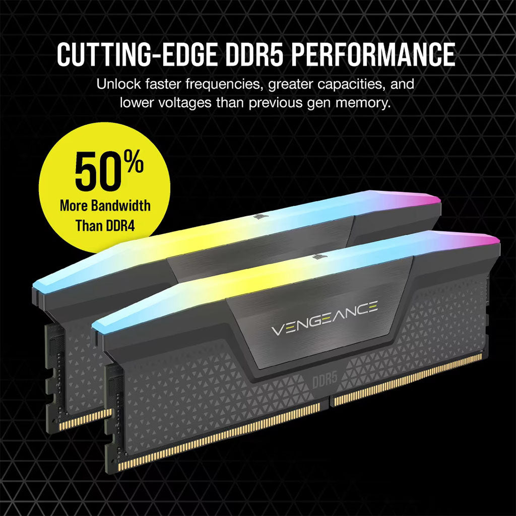 Corsair Vengeance RGB 64GB (2x32GB) DDR5 5600MHz AMD EXPO & Intel XMP CL40 Desktop Memory - Grey(CMH64GX5M2D5600Z40) - 6