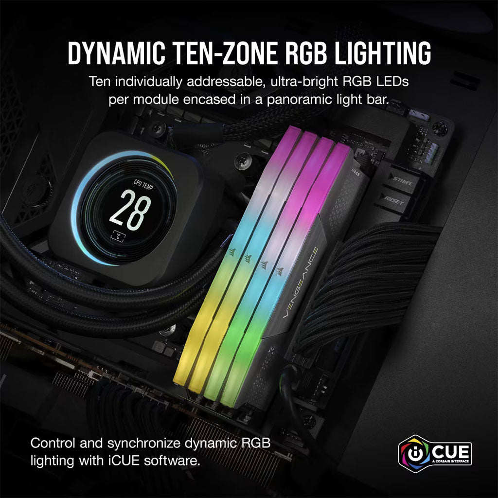 Corsair Vengeance RGB 64GB (2x32GB) DDR5 5600MHz AMD EXPO & Intel XMP CL40 Desktop Memory - Grey(CMH64GX5M2D5600Z40) - 9