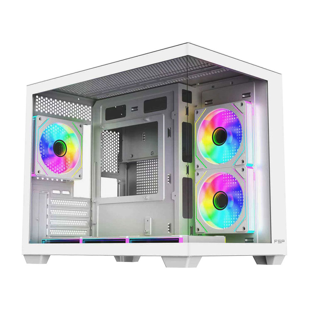 FSP S342 Tempered Glass Small-Tower Dual Chamber Micro-ATX Case - White(S342-WA) - 1