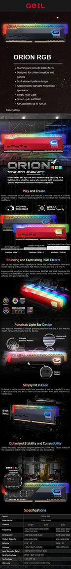 GeIL ORION RGB 32GB (2x16GB) DDR4 3200MHz Memory - Grey(GOSG432GB3200C16BDC) - 7