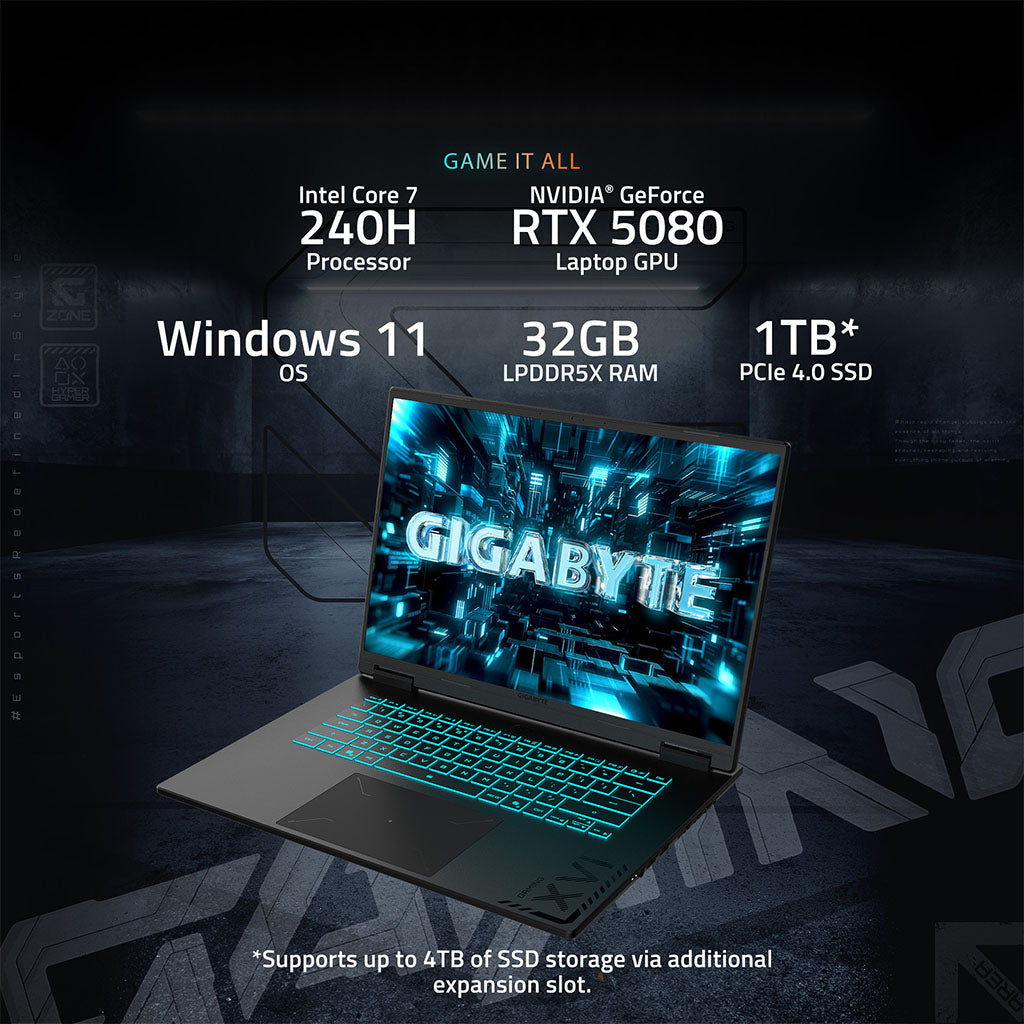 Gigabyte A16 Pro 16" 165Hz QHD Gaming Laptop Intel Core 7 240H 32GB 1TB RTX5080 W11H(GAMING A16 PRO DYHG5AUCC4SH) - 9