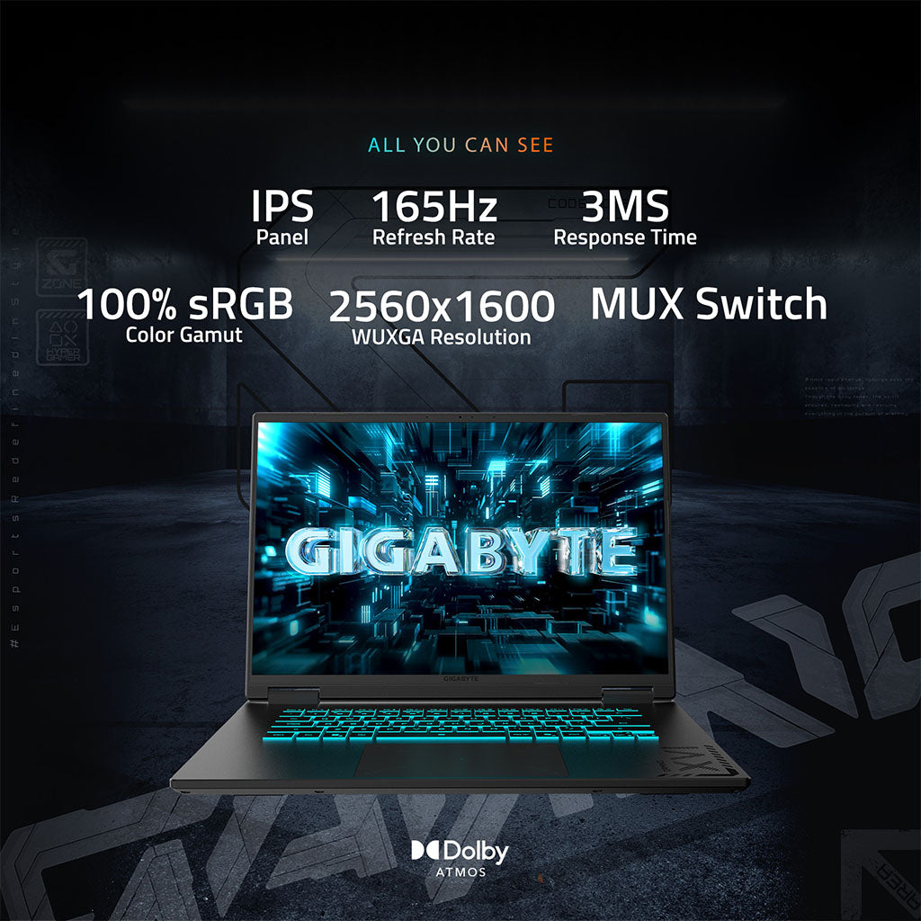 Gigabyte A16 Pro 16" 165Hz QHD Gaming Laptop Intel Core 7 240H 32GB 1TB RTX5080 W11H(GAMING A16 PRO DYHG5AUCC4SH) - 7