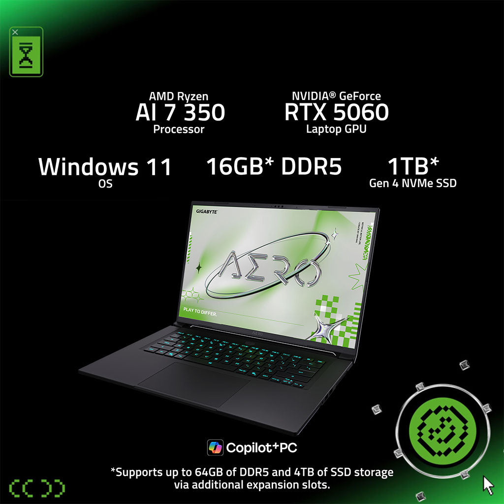 Gigabyte AERO X16 16" 165Hz WQXGA Copilot+ PC Laptop R7 AI 350 16GB 1TB RTX5060 W11H - White(AERO X16 1VH93AUC94DH) - 9