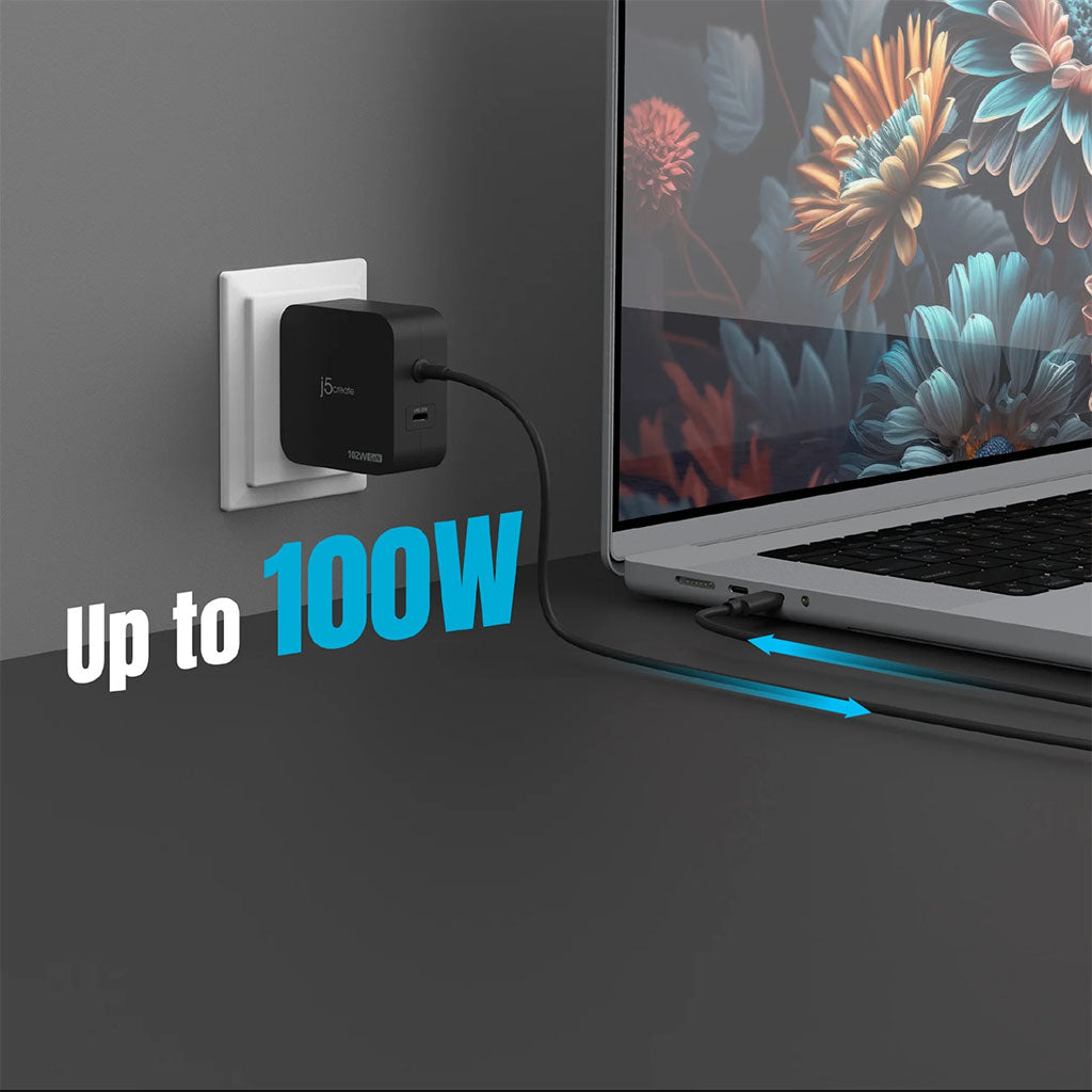 j5create 102W Fast GaN 2-Port USB-C + USB-A Charger w/ Changeable AC Plugs(JUP25102V) - 11