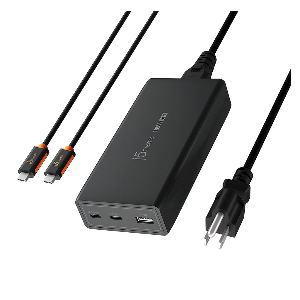 j5create 185W Fast GaN 3-Port USB-C + USB-A Desktop Charger(JUP37185) - 1