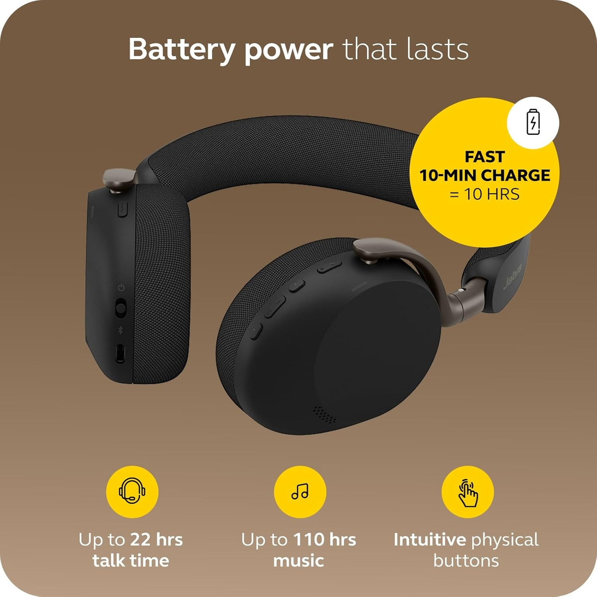 Jabra Evolve3 75 MS Active Noise Cancelling Bluetooth Headphones w/ Mic (USB-A Dongle) + Wireless Charging Pad(37599-999-989) - 8
