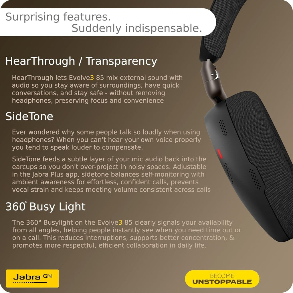 Jabra Evolve3 85 MS Active Noise Cancelling Bluetooth Headphones w/ Mic (USB-A Dongle)(38599-999-999) - 18