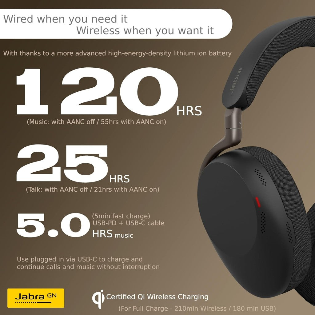 Jabra Evolve3 85 MS Active Noise Cancelling Bluetooth Headphones w/ Mic (USB-C Dongle) + Wireless Charging Pad(38599-999-889) - 11
