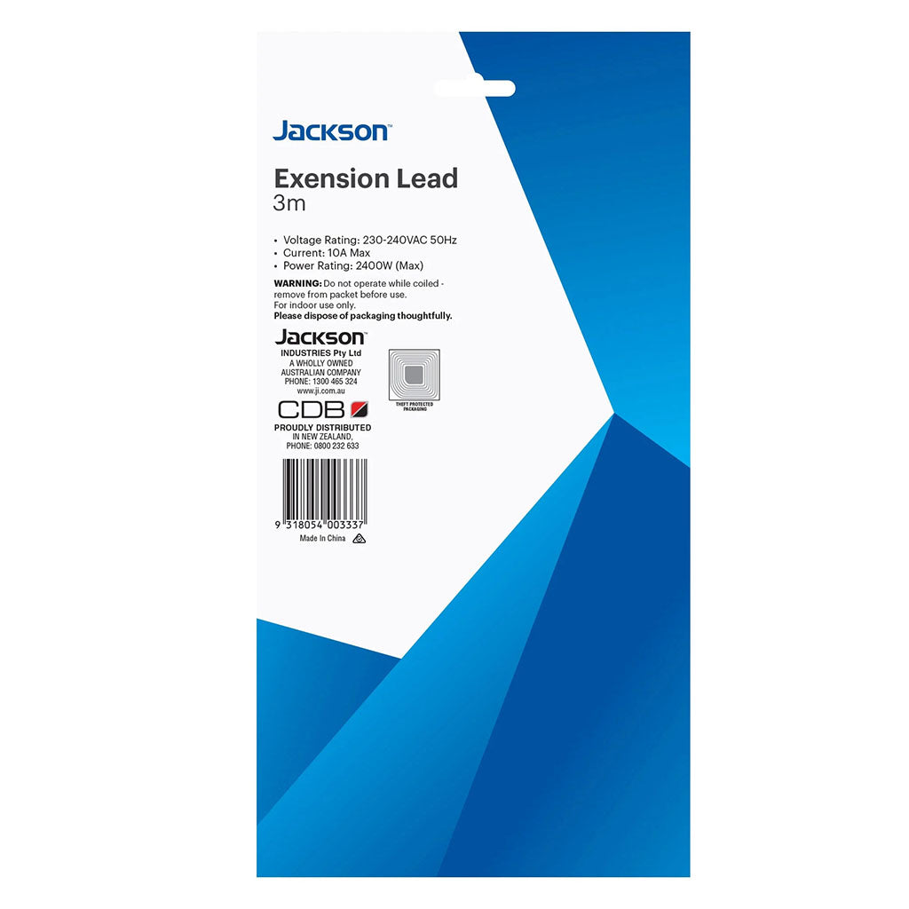 Jackson 3m 240VAC Mains Power Extension (M/F) Lead - White(JL3P) - 3
