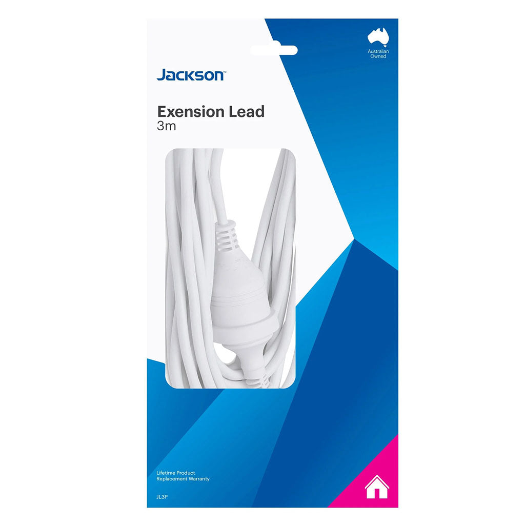 Jackson 3m 240VAC Mains Power Extension (M/F) Lead - White(JL3P) - 2