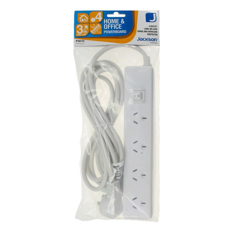 Jackson 4-Outlet Surge Protected Powerboard with 3 Metre Lead(PT4113) - 2