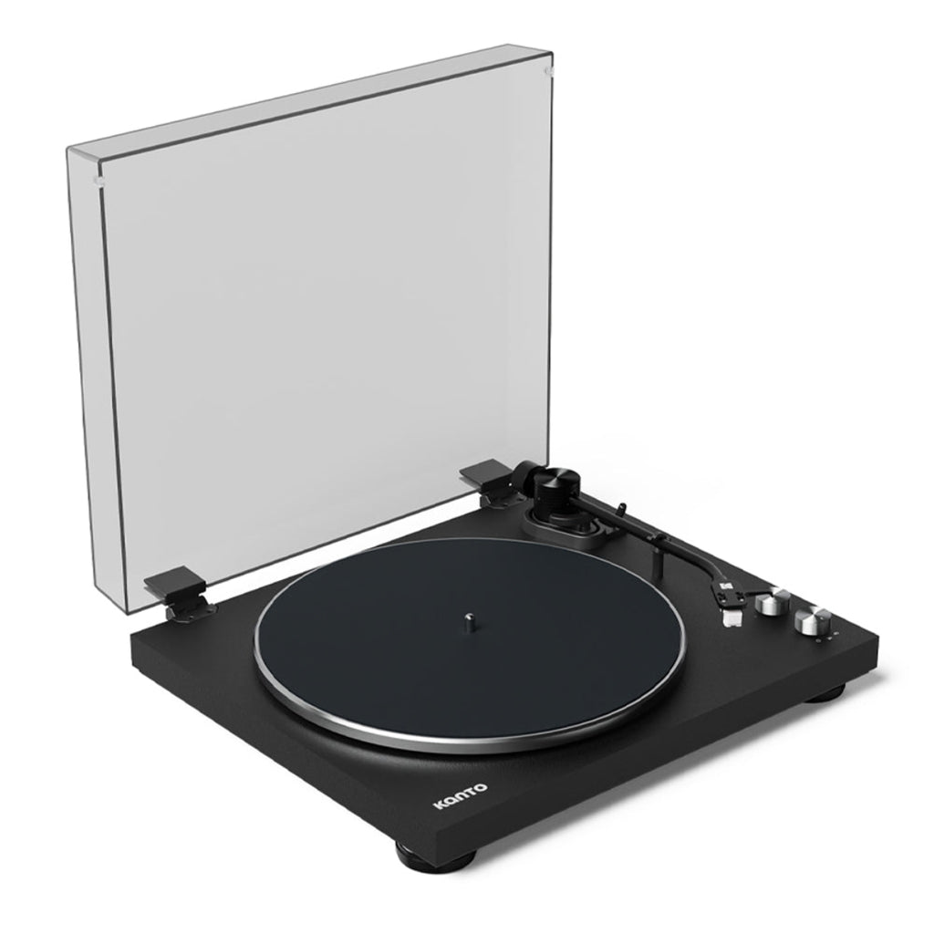Kanto OBI3 Turntable - Matte Black w/Kanto ORA 100W Powered Speakers - Black Bundle(KO-OBI3VMB-B) - 2