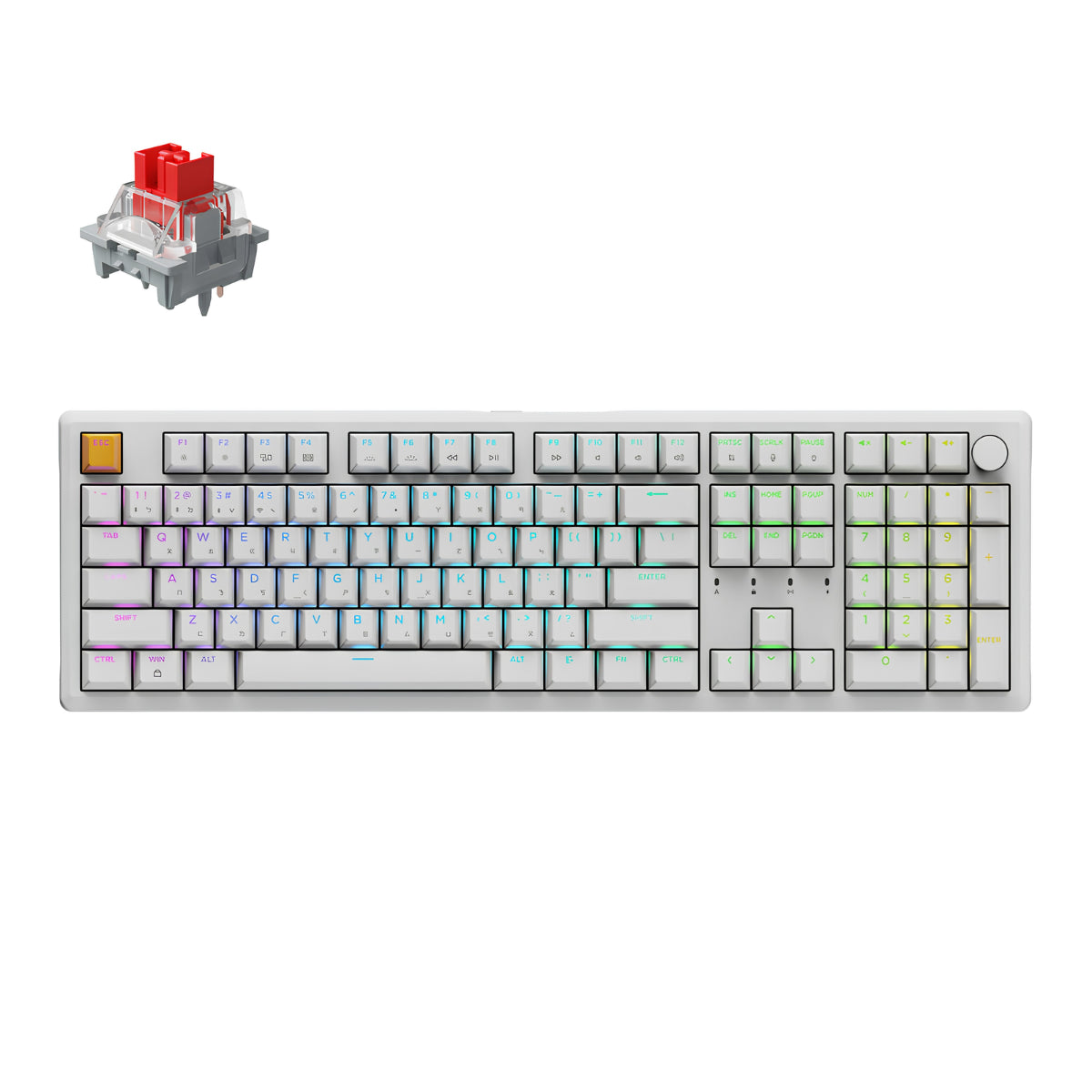 Keychron J5 QMK Wireless Full Size Shine Through Mechanical Keyboard - White - Red Switch(KBKCJ5Q1T) - 1
