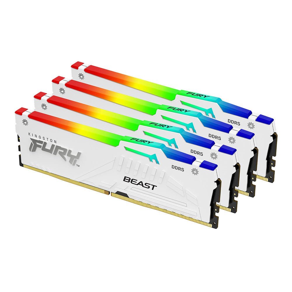 Kingston FURY Beast RGB 128GB (4x 32GB) DDR5 5600MHz Desktop Memory - White(KF556C40BWAK4-128) - 1