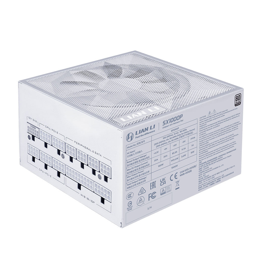 Lian Li SX Platinum 1000W 80 PLUS Platinum PCIe 5.1 ATX 3.1 Fully Modular Power Supply - White(SX1000P.W) - 6