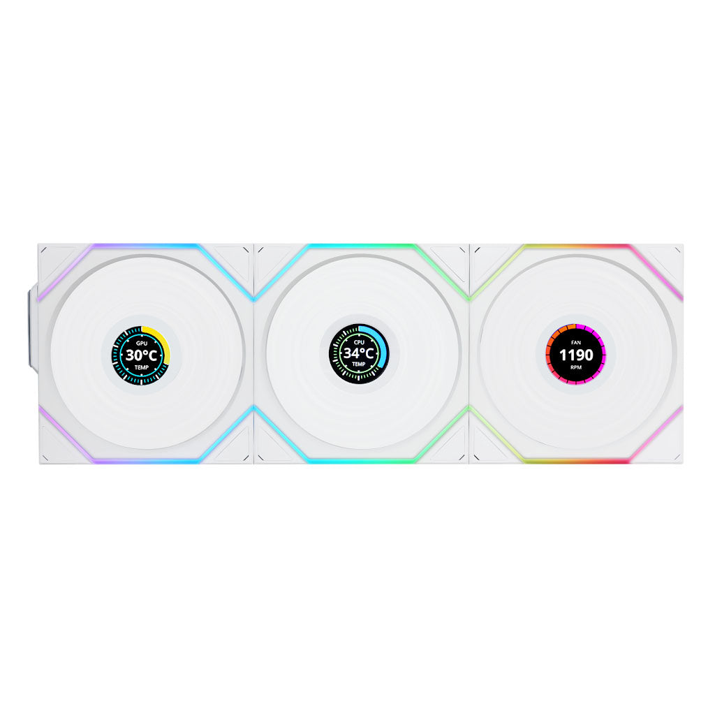 Lian Li UNI FAN TL120 LCD Wireless 120mm White Fan - 3 Pack(12TLLCD1W3W) - 2