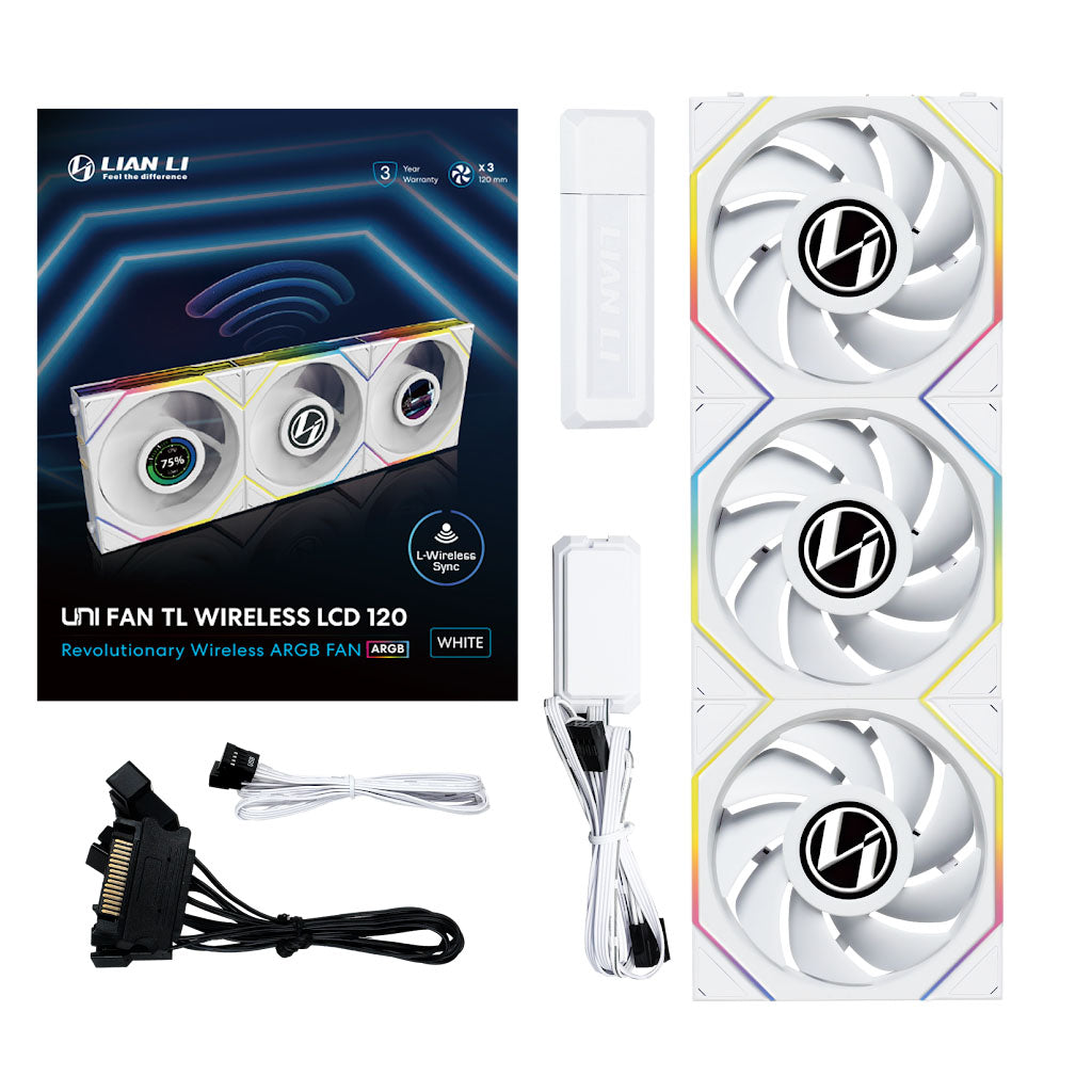 Lian Li UNI FAN TL120 LCD Wireless 120mm White Fan - 3 Pack(12TLLCD1W3W) - 6