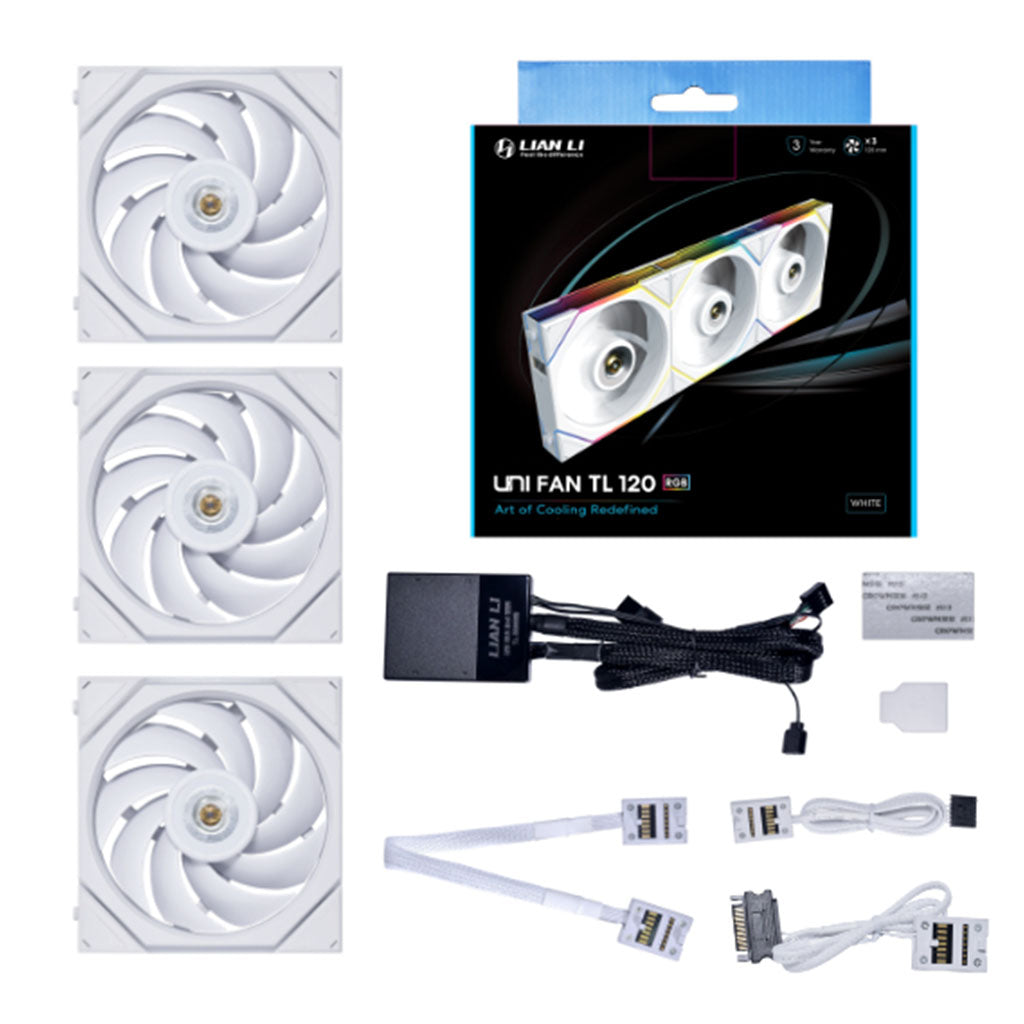 Lian-Li TL120-1B UNI FAN TL 120mm ARGB PWM White Case Fan - 3 Pack w/ Controller(12TL3W) - 8