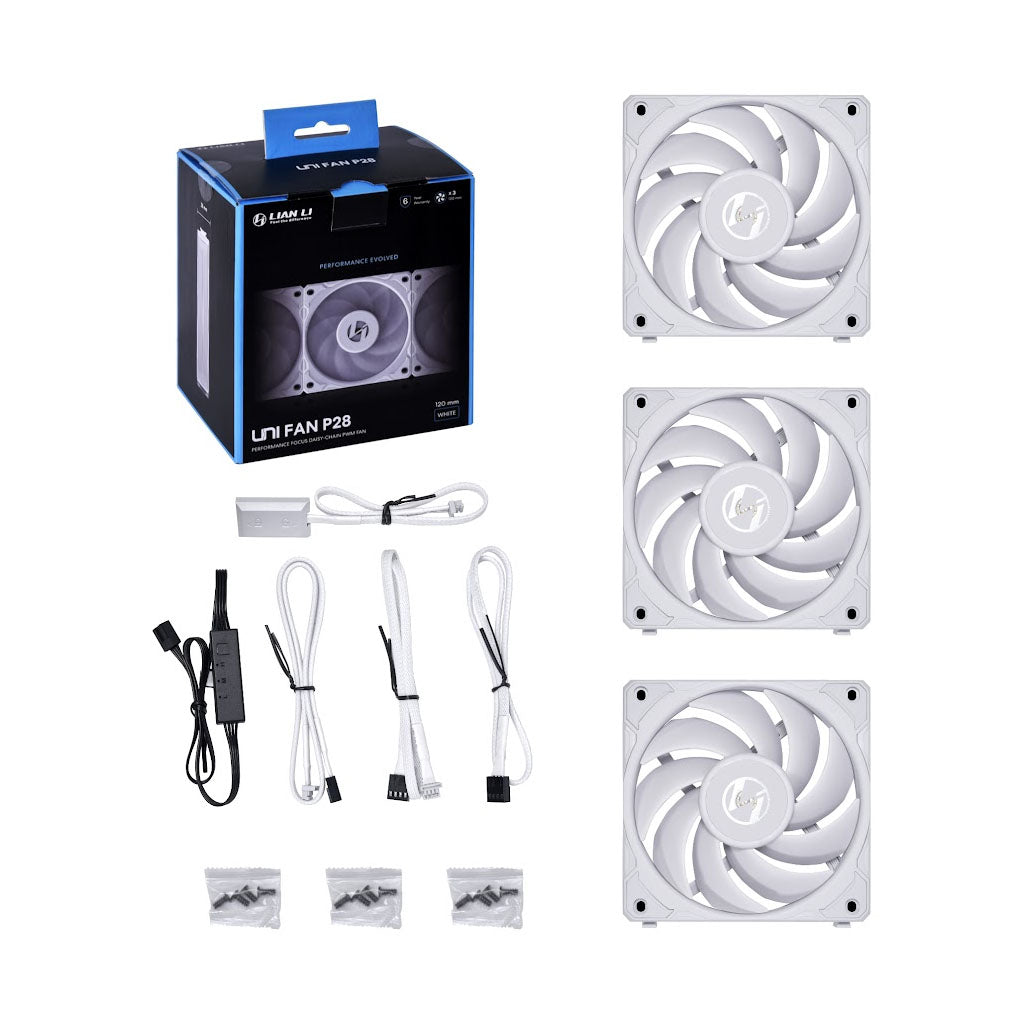 Lian-Li UNI FAN P28 120mm PWM Fan - White (3-Pack w/ Controller)(12P28-3W) - 6