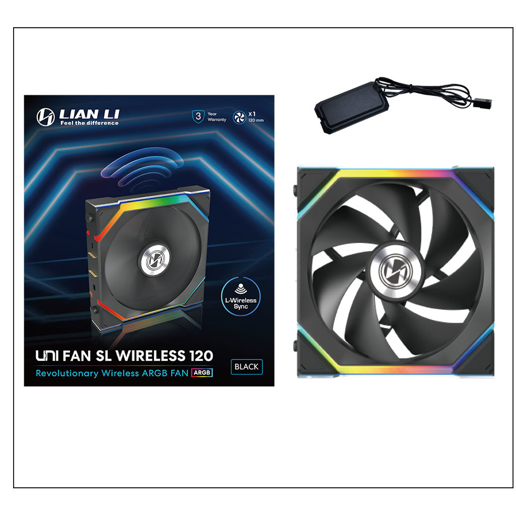 Lian-Li UNI FAN SL Wireless 120mm ARGB PWM Case Fan - Black(12SL1W1B) - 6