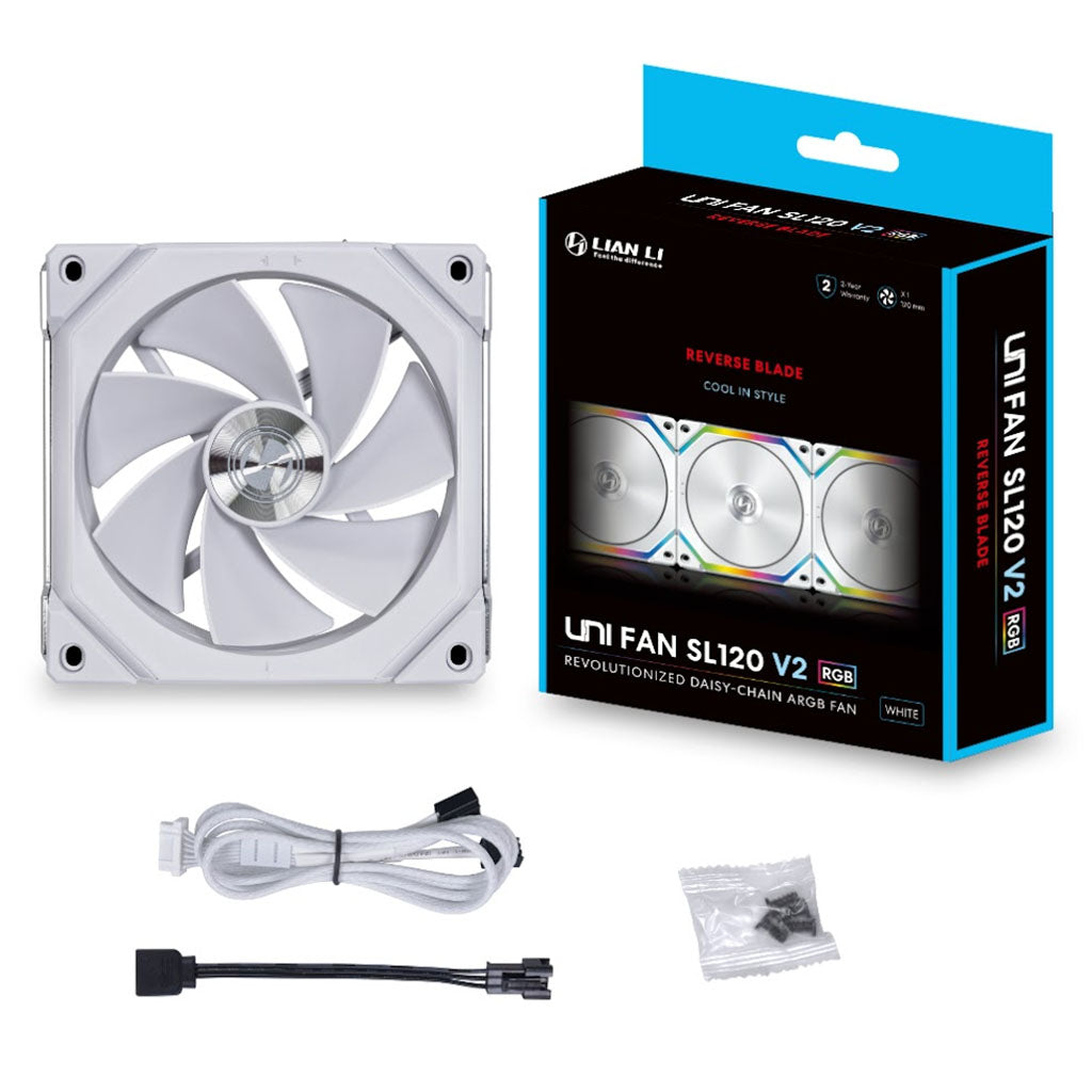 Lian-Li UNI FAN SLV2 120mm ARGB Reverse Blade PWM Case Fan - White(12RSLV2-1W) - 7