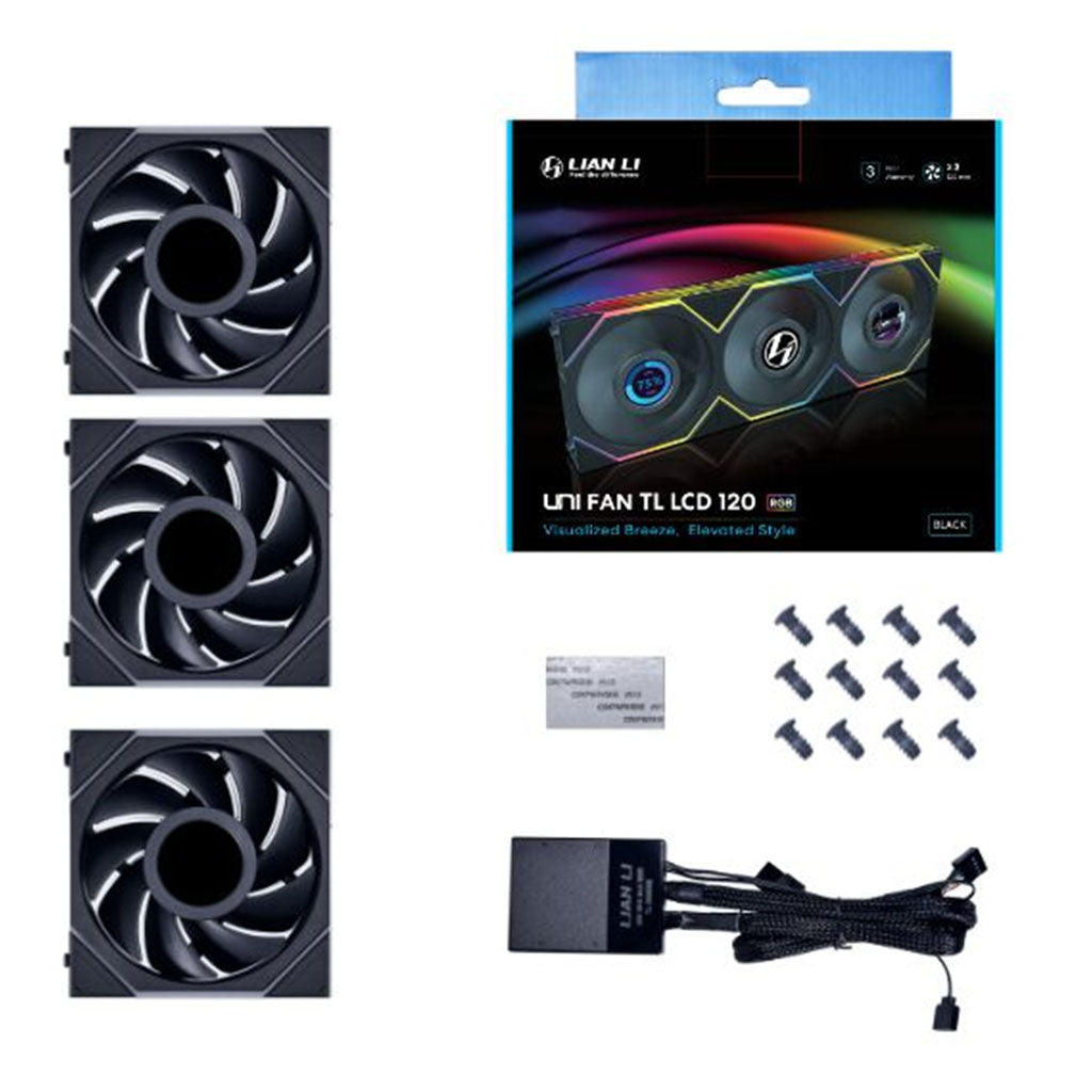 Lian-Li UNI FAN TL LCD Screen 120mm ARGB PWM Case Black Fan - 3 Pack w/ Controller(12TLLCD3B) - 8