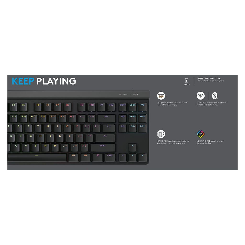 Open Box - Logitech G515 LIGHTSPEED TKL Mechanical Wireless Gaming Keyboard - Black(920-012580-OP) - 5