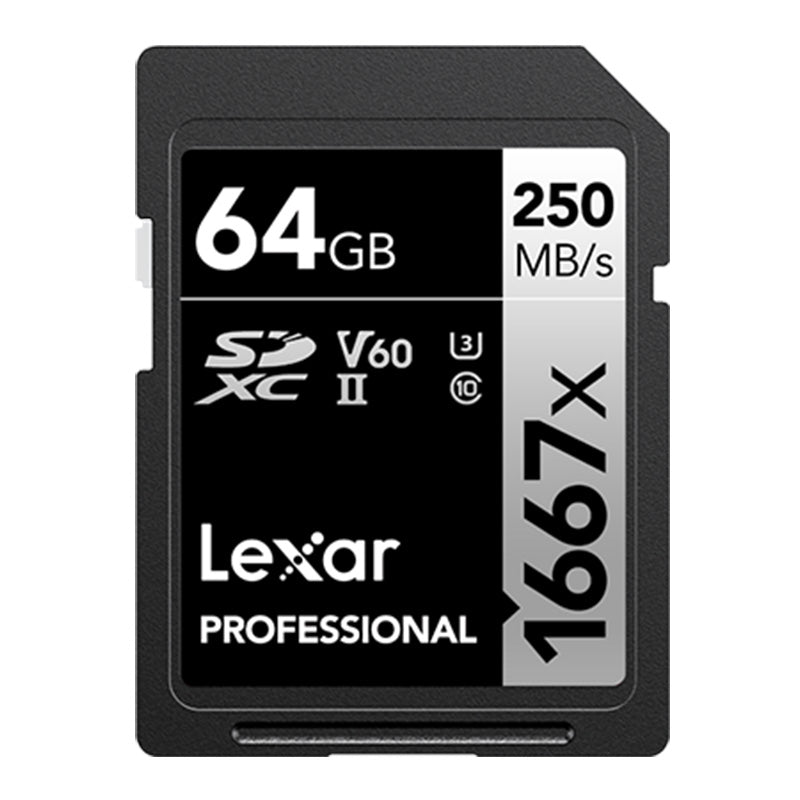 Lexar 64GB Professional 1667x SDXC UHS-II Silver Series Memory Card - 250MB/s(LSD64GCB1667) - 1