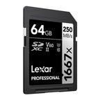 Lexar 64GB Professional 1667x SDXC UHS-II Silver Series Memory Card - 250MB/s(LSD64GCB1667) - 2