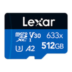 Lexar 512GB 633x MicroSDHC/SDXC UHS-I Blue Memory Card - 100MB/s(LSDMI512BB633A) - 1