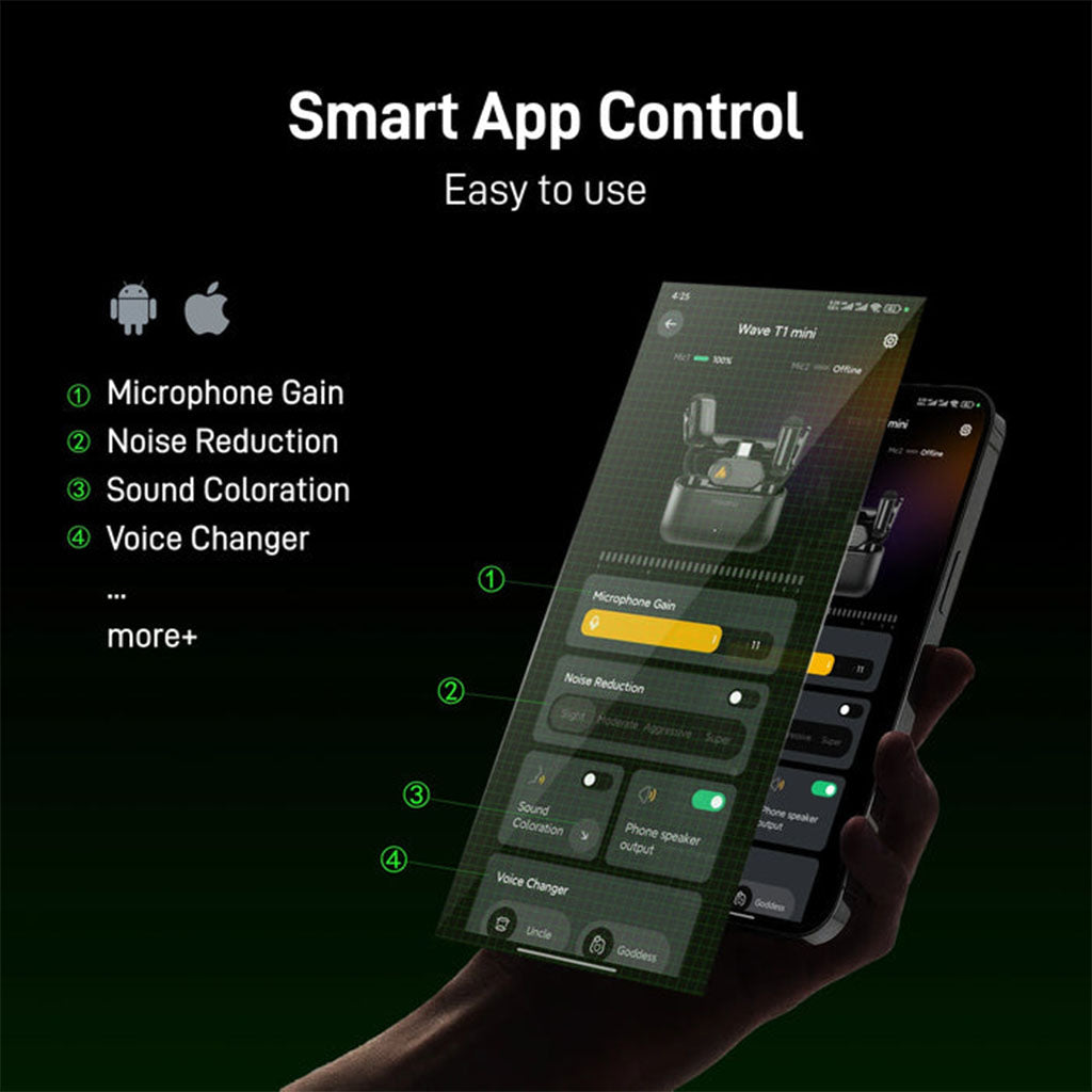 Maono WAVE T1 MINI Wireless Microphone - Type-C & iPhone 15/16 & Lightning(MNWM622PBC2) - 5