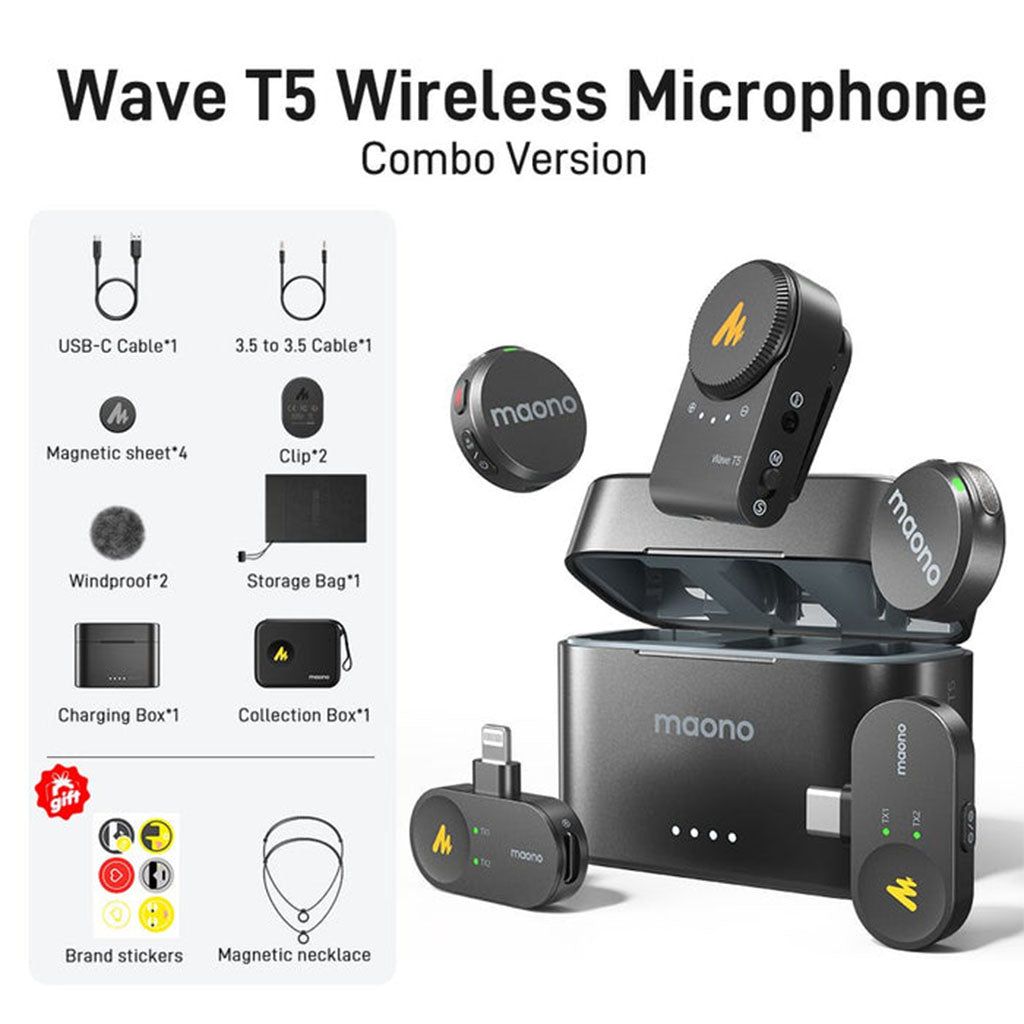 Maono Wave T5 Wireless Lavalier Microphone Combo - Camera / Lightning / Type-C(MNWM650PA3) - 2