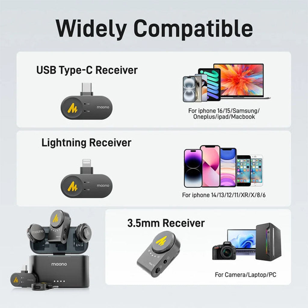 Maono Wave T5 Wireless Lavalier Microphone Combo - Camera / Lightning / Type-C(MNWM650PA3) - 6