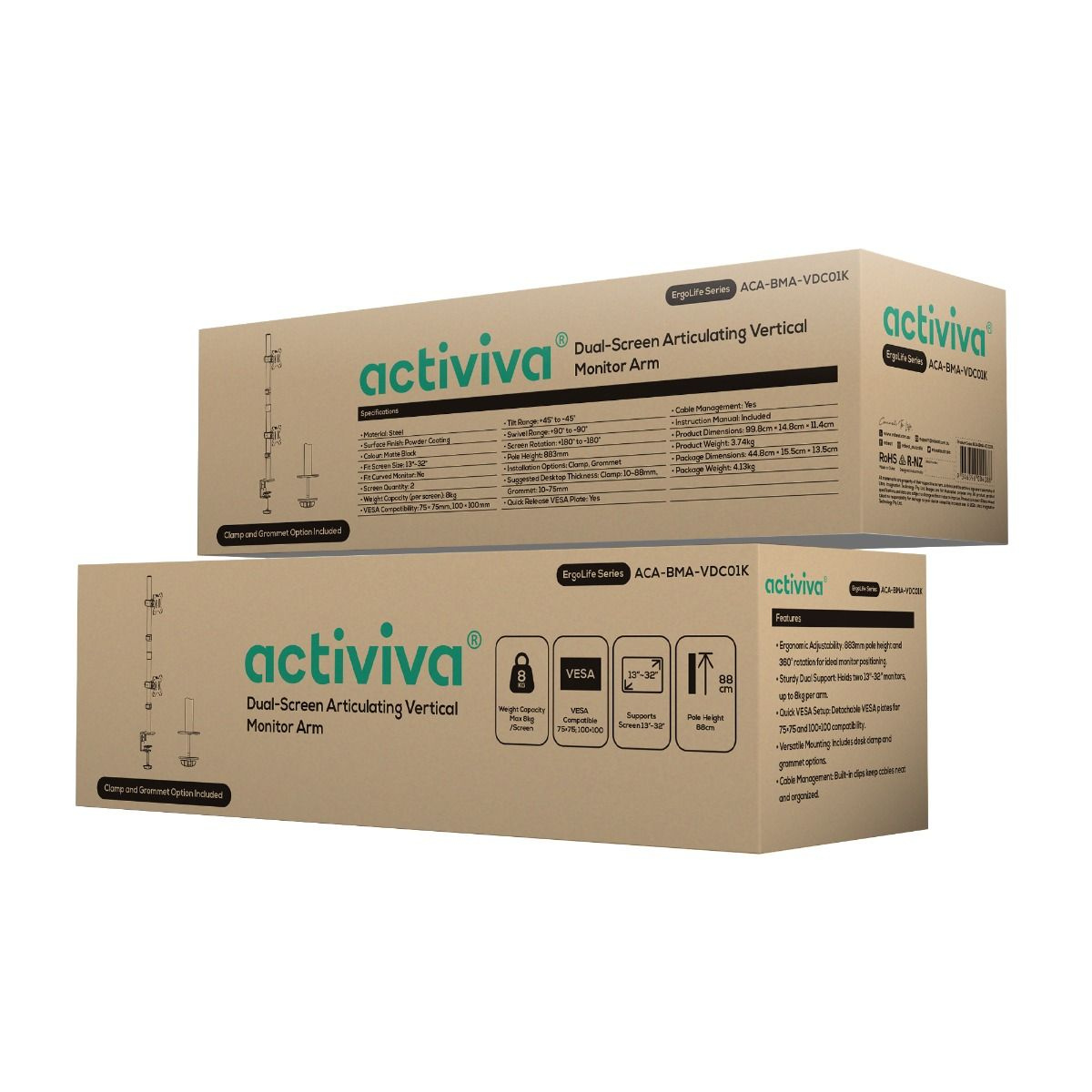 mbeat Activiva Dual-Screen Articulating Vertical Monitor Arm 13" - 32"(ACA-BMA-VDC01K) - 7