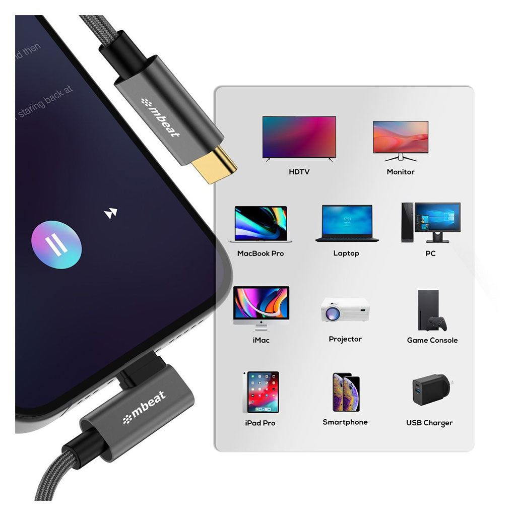 mbeat ToughLink L-shape USB 3.2 Gen2 USB-C Cable - 4K Video, 100W PD(MB-XCB-LSC2C180) - 6
