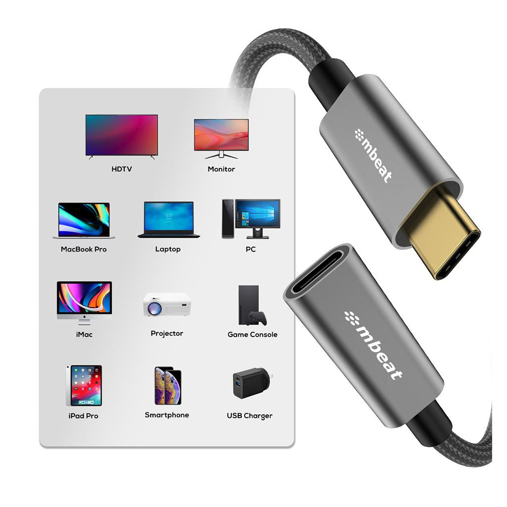 mbeat ToughLink USB 3.2 Gen2 USB-C Extension Cable - 4K Video, 100W PD(MB-XCB-C2CF100) - 3