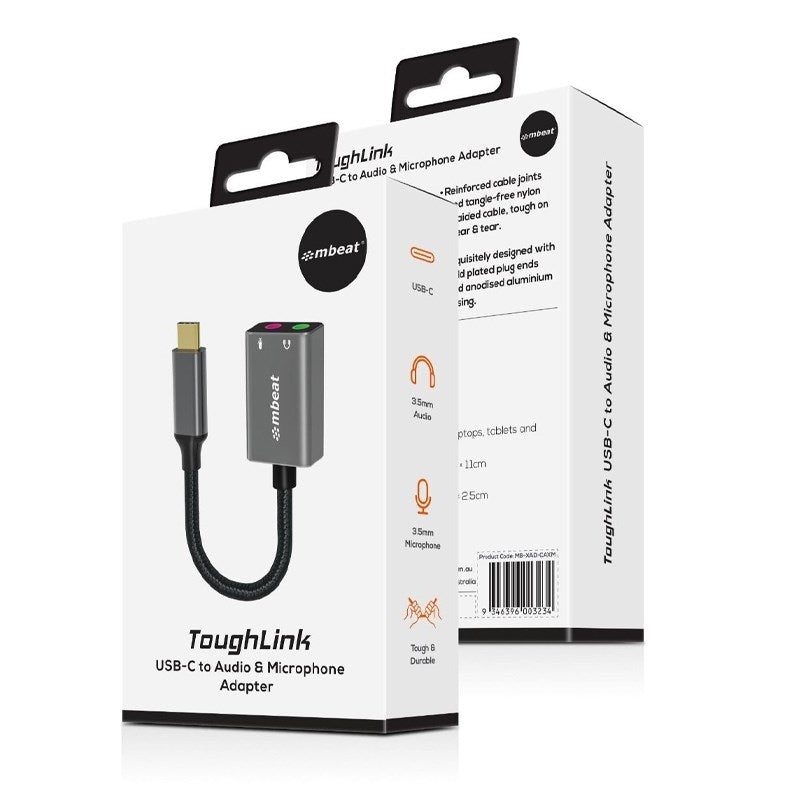 mbeat ToughLink USB-C 3.1 Male to Audio & Microphone Adapter - 15cm(MB-XAD-CAXM) - 2