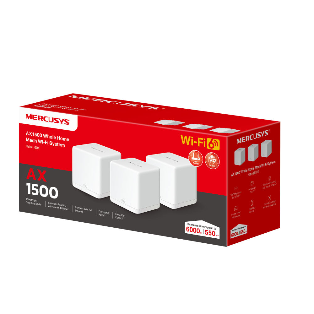 Mercusys Halo H60X AX1500 Whole Home Mesh WiFi 6 System - 3-pack(Halo H60X(3-pack)) - 3