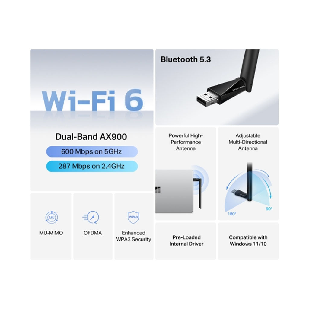 Mercusys MA60XHB AX900 Wi-Fi 6 Bluetooth High Gain Wireless USB Adapter(MA60XHB) - 7