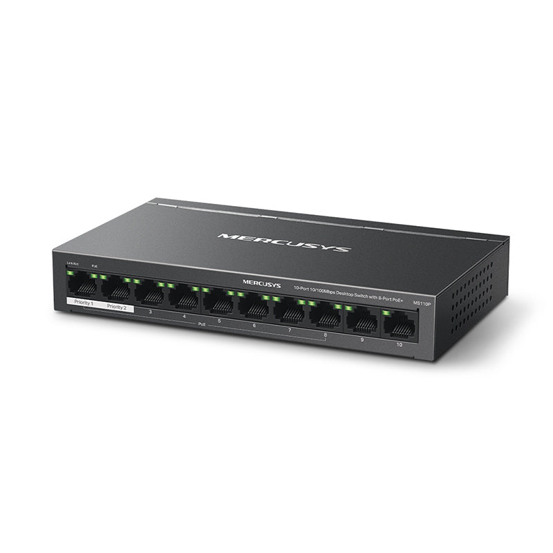 Mercusys MS110P 10-Port 10/100Mbps Desktop Switch with 8-Port PoE+(MS110P) - 1