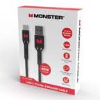 Monster 1.2m USB-C to USB-A Braided Cable - Black(MT-1.2MCTOABB) - 2