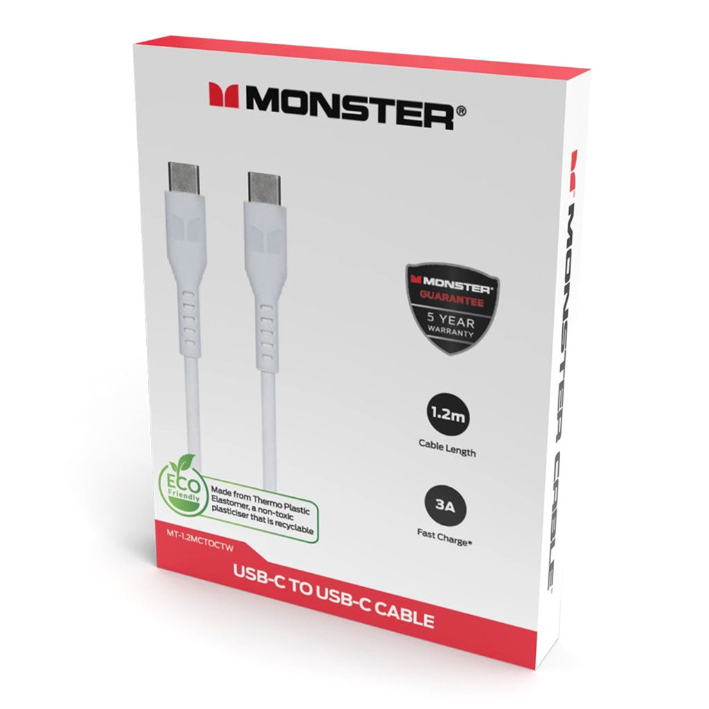 Monster 1.2m USB-C to USB-C TPE Cable - White(MT-1.2MCTOCTW) - 2
