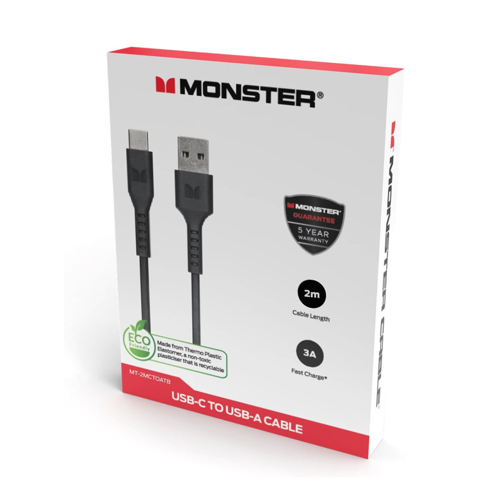 Monster 2m USB-C to USB-A TPE Cable - Black(MT-2MCTOATB) - 2