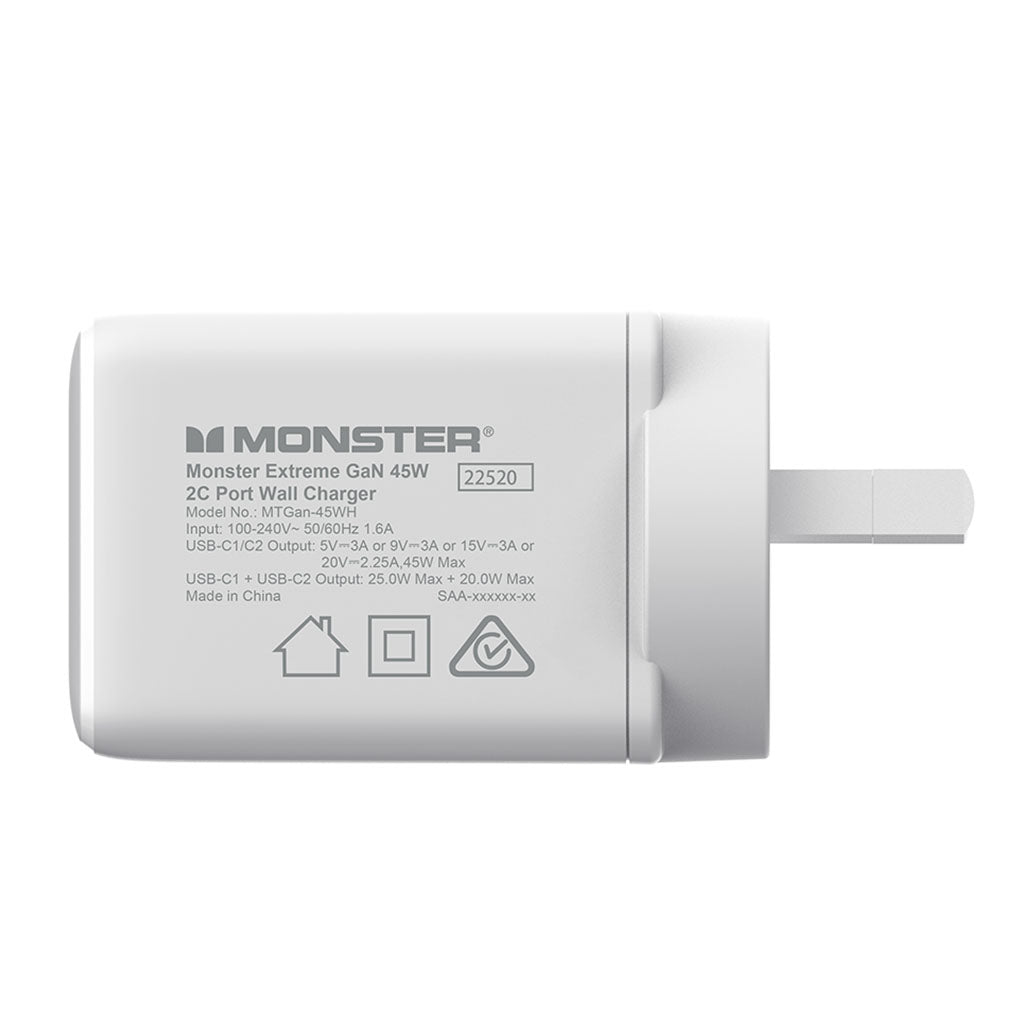 Monster Extreme GaN 45W Dual USB-C Fast Wall Charger(MTGAN-45WH) - 2